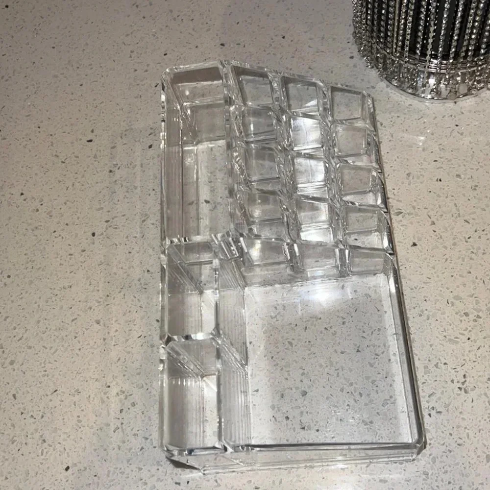 Makeup organizer acrylic clear hard cosmetic skincare organization desk tray